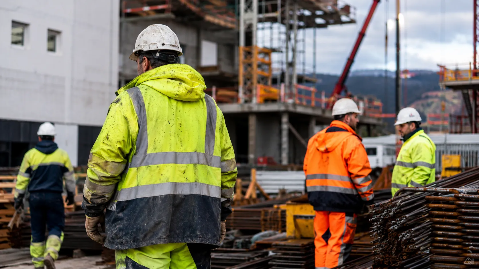 Trabajadores de obra con ropa de alta visibilidad